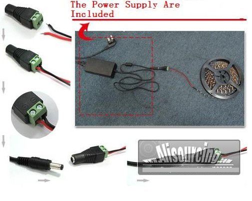 5M Bright Ultra-White LED Strip Light 3528 SMD Waterproof Flexible 300 LEDs Warm White Single Color with Connector Power Supply (12V 2A)