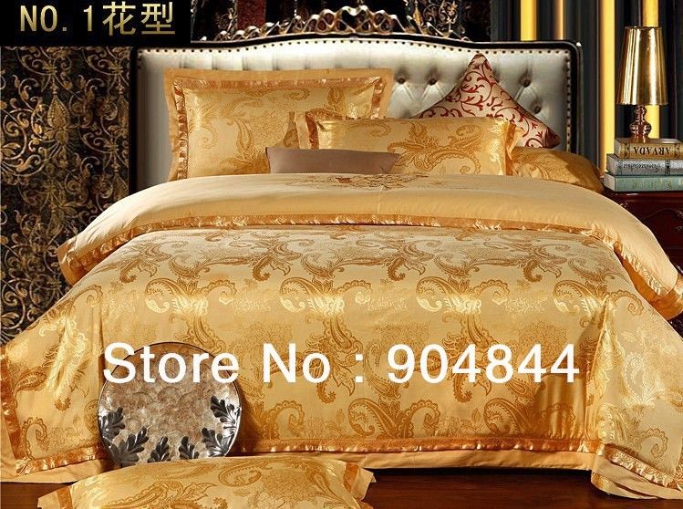 Yellow Golden Luxury Cotton/ Silk Blend Jacquard Bedding Set Beding