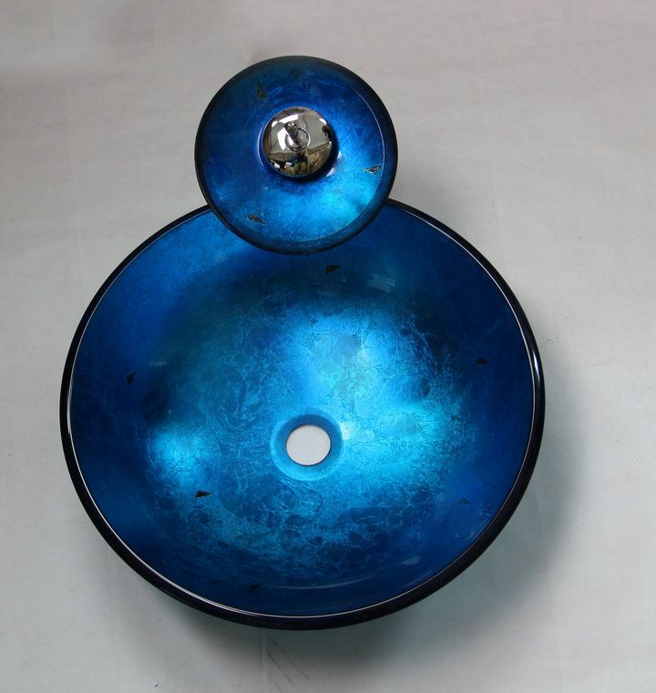 HAND PAINT COLOR TEMPERED GLASS SINK WITH BRASS FAUCET Lavatory Set Hp