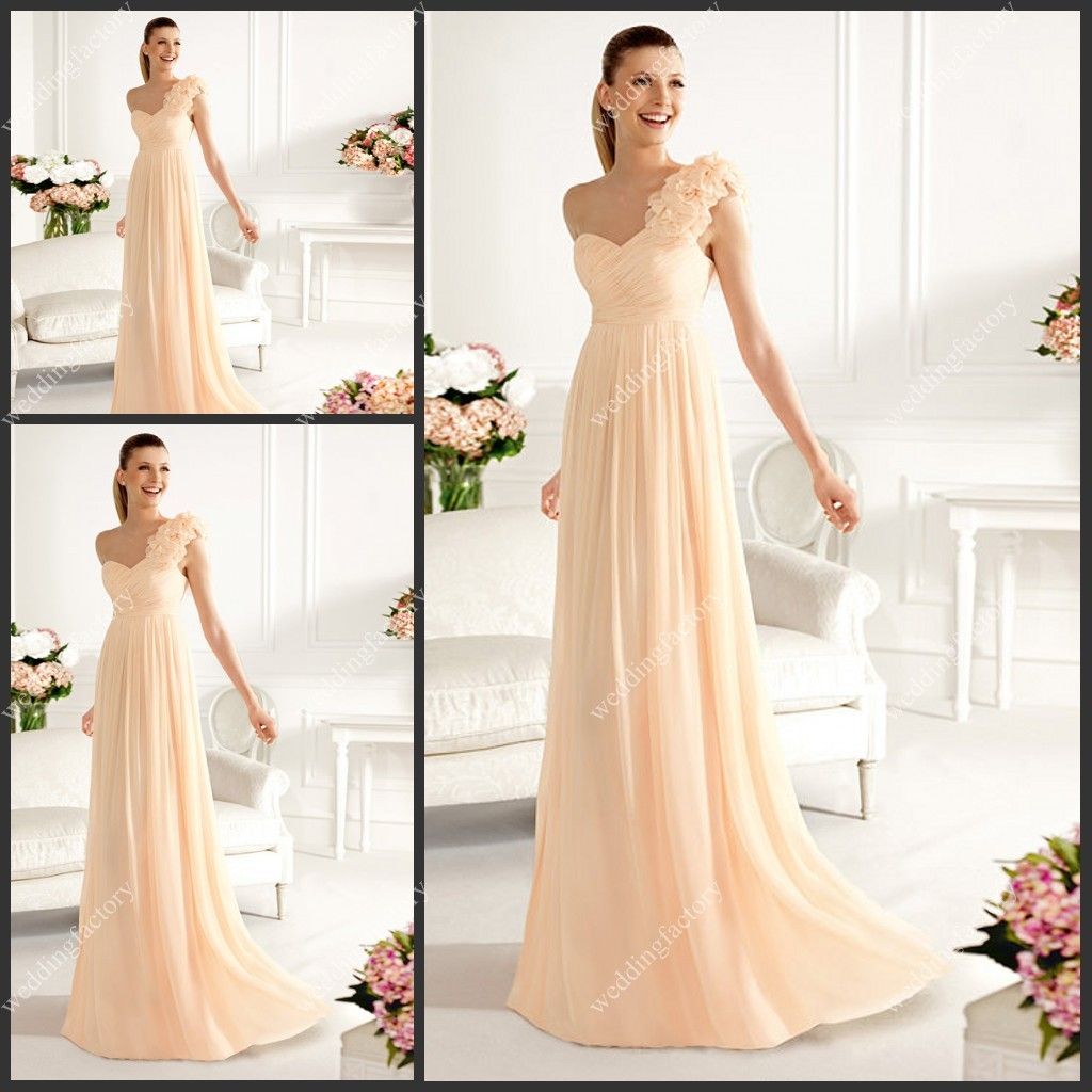 Chiffon Long Bridesmaids Dresses One Shoulder A Line Pleats Long