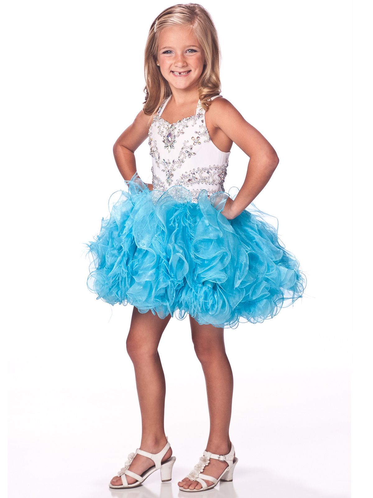 2013 Hot Sale Beading Crystal Kids Dresses Feather Organza Ball Gown