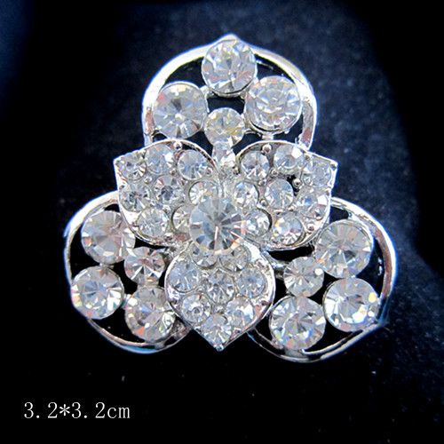 Silver Rhinestone Brooch Clear Crystal Flower Diamante Weddng Party Bouquet Pins Accessories