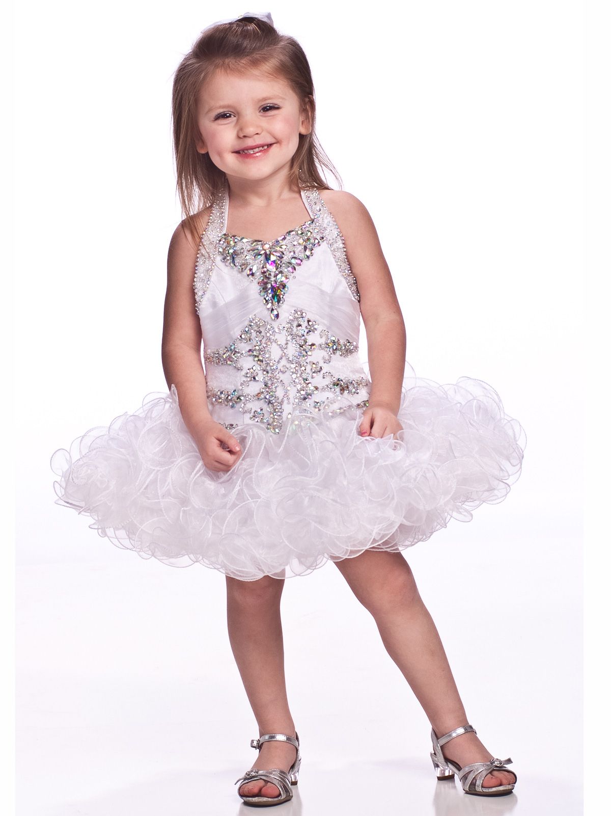 White Lovely Girls Pageant Dresses Organza Halter Beaded Beading
