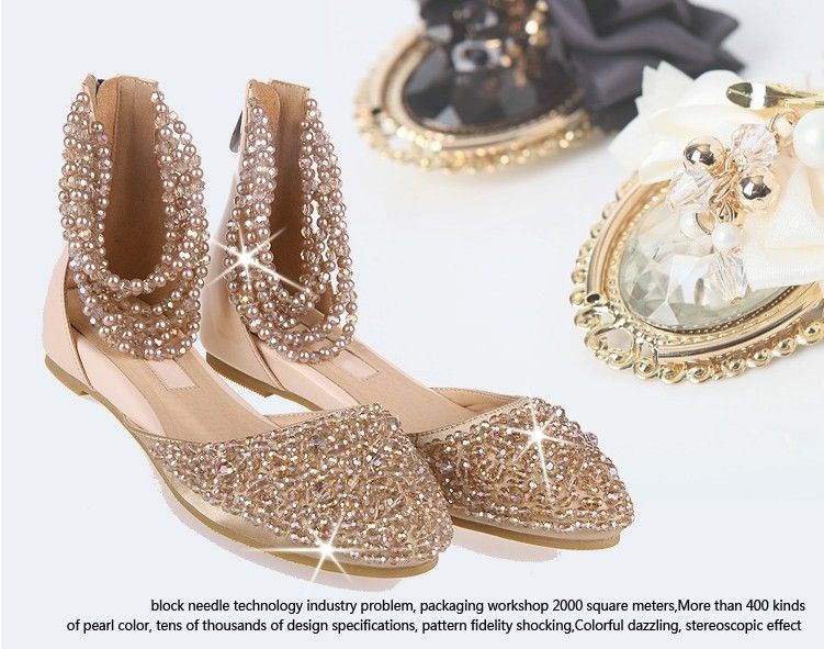 2013 fashion flat shoes beading Diamond Sandal Rhinestone Shoes ...