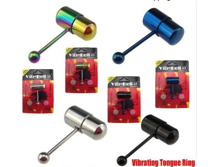 Vibrating TONGUE Ring Piercing Barbell Body Jewelry Rainbow Vibe Bell Powerful Tounge Ring