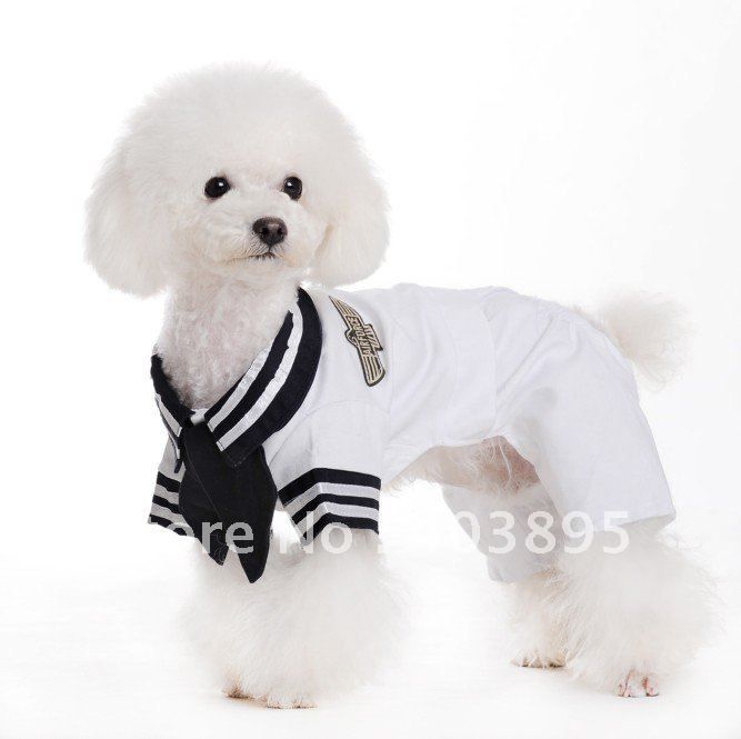 2017 New Fashion White Pet Dog Sailor Suit Cute Apparel/Costume/Uniform Clothes,In Stock From