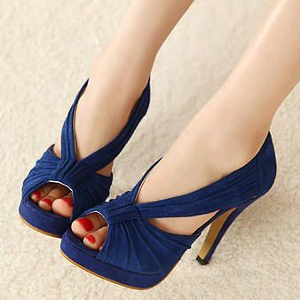 -match Navy Blue Thin Heels Open Toe Sandals Velvet High-heeled Shoes ...