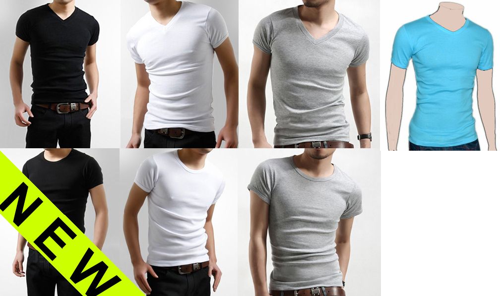 New Men'S Slim Fit V Neck T Shirt Short Sleeve Muscle Tee Printed Shirt