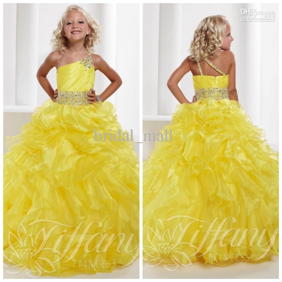 ... Junior Size Pageant Gown Ruffled Skirt One Shoulder Pageant Dress