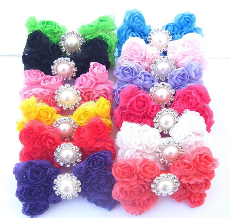 Baby Girls Hair Bows 3inch DIY Lace 3D Rose Bowknot Chiffon Hair Bow