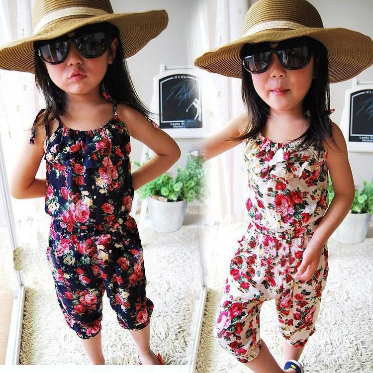 Baby Girls Flower/Leopard Pattern Jumpsuits Cotton One Piece Trousers