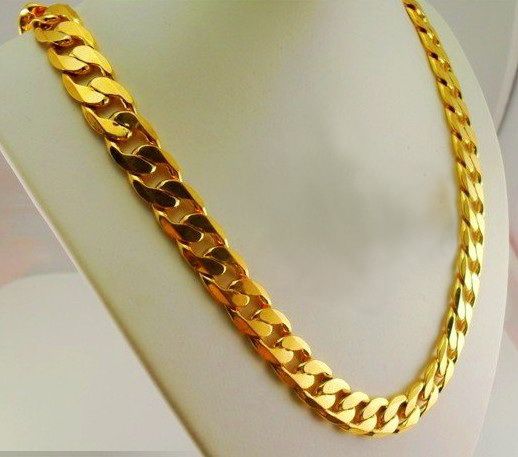 2018 10% Off!2015 New Hot Sale Men&#39;S Gold Wedding Necklace!fashion Jewelry 10mm Flat Necklace ...