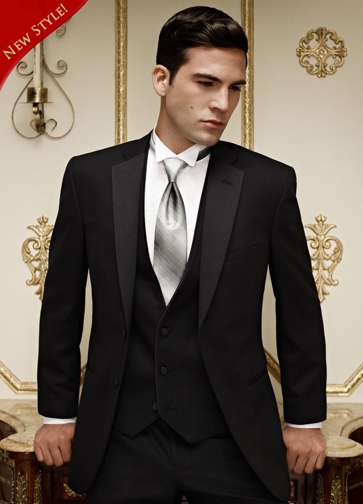 Online Cheap Hot Sale Black Groom Tuxedos Notch Lapel Groomsmen Men