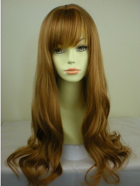 Fashion synthetic Salon Long Wavy Strawberry Ginger Blonde Lady Wigs free shipping