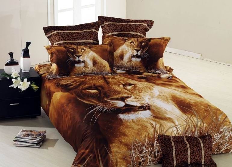 Brown Lion Bedding Comforter Set Queen Size Bedspread Duvet Cover Quilt