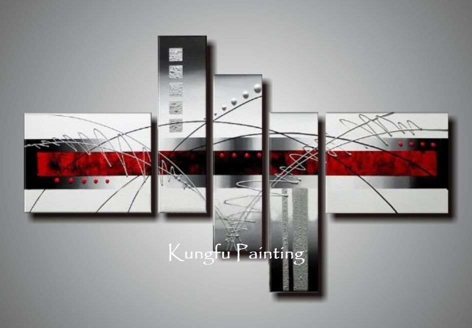 2017 100 Hand Painted Modern Red Black And White Abstract Art Group