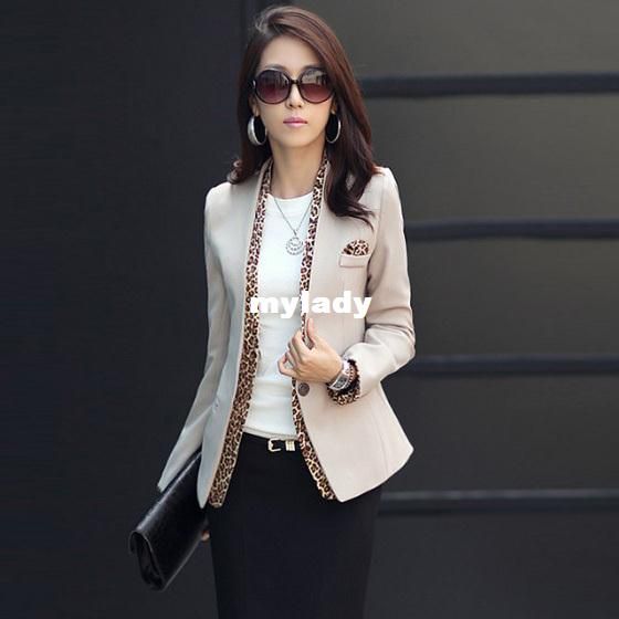 Women's Suit jacket One Button Leopard Print V Collar Bussines Coat