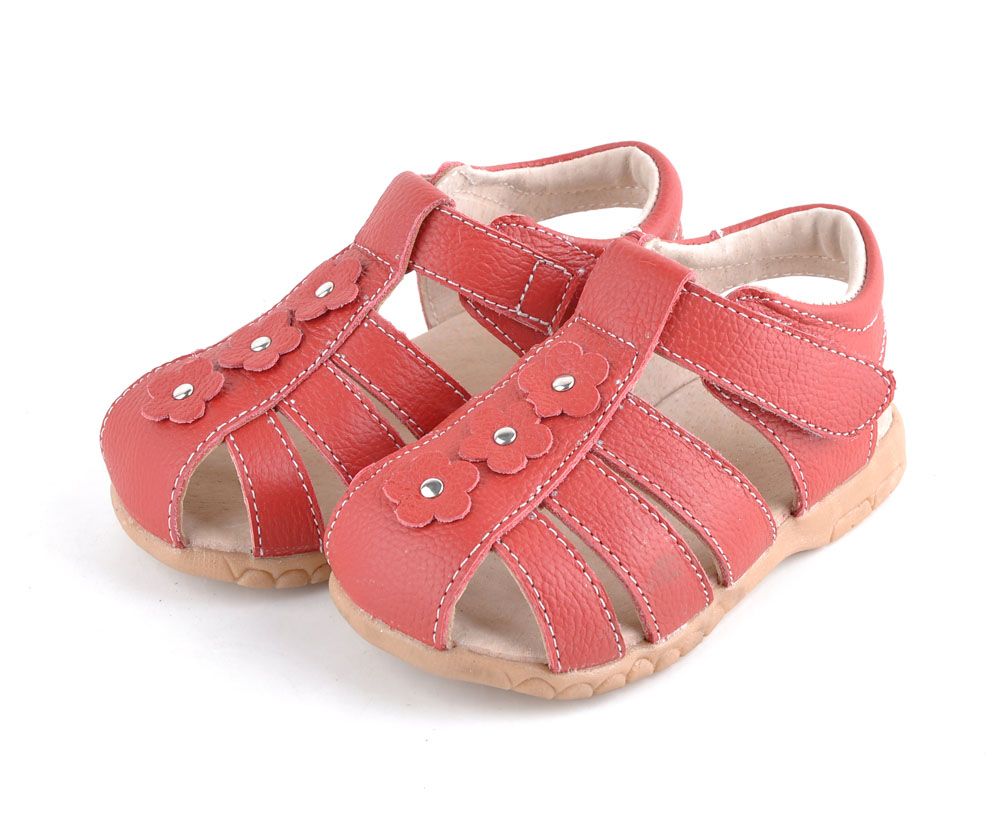 2013 Baby Soft Leather Sandals Red Velcro Strap with Closed Toe Girls ...