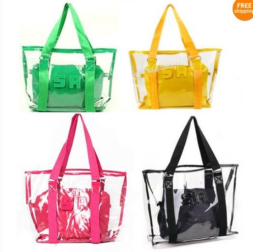 Fashion women candy color transparent bag Clear beach bags PU leather ...