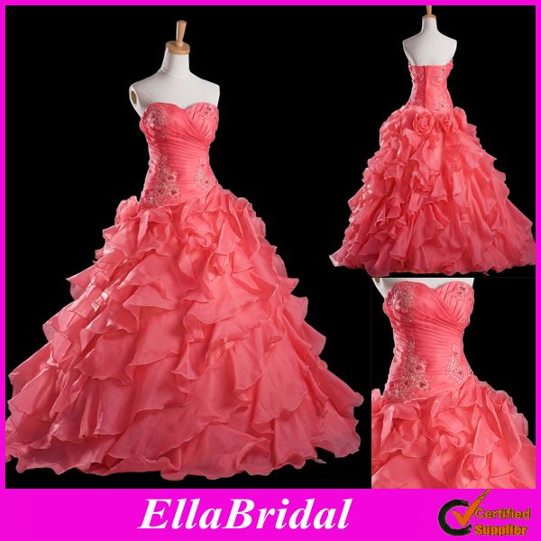 Water Melon Princess A Line Beaded Appliques Sweetheart Ruffle Skirt