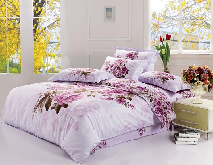 New King Size Bedding Set Purple Floral Quilt Cover Bed ...
