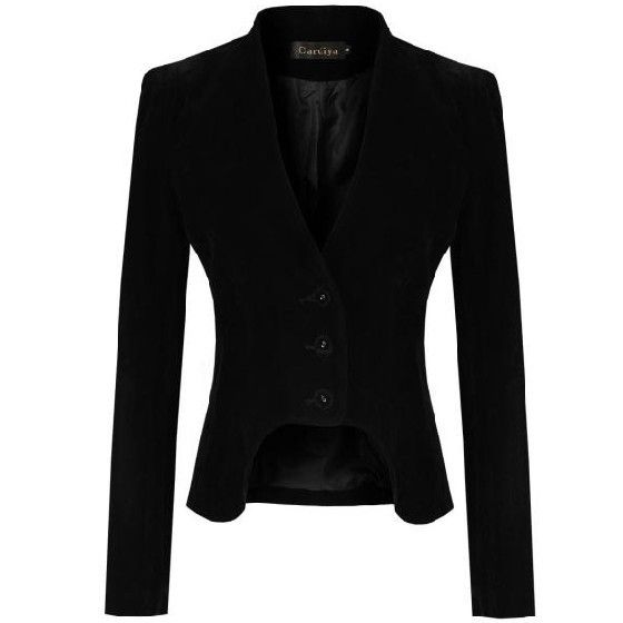 Women Fashion Restore Black Jacket OL Velveteen Short Small Suit ...