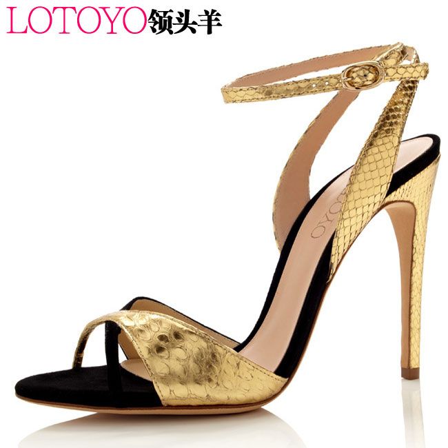 LOTOYO Snakeskin gold High Heel Sandalswomen fashion sandals LTYK0067