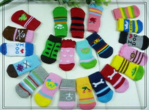 Free shipping mixed S M L color Fashion Design pet Dog Socks 40pcs/lot=10sets/lot Hot sales