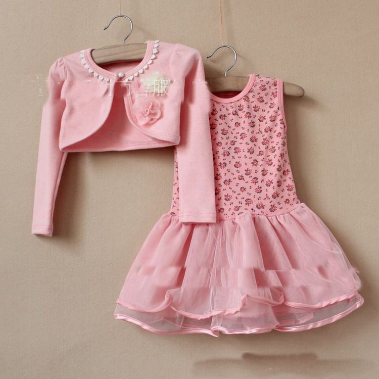 2017 2013 Girls Set Little Jacket + Dress Suit Baby Clothing Childrens