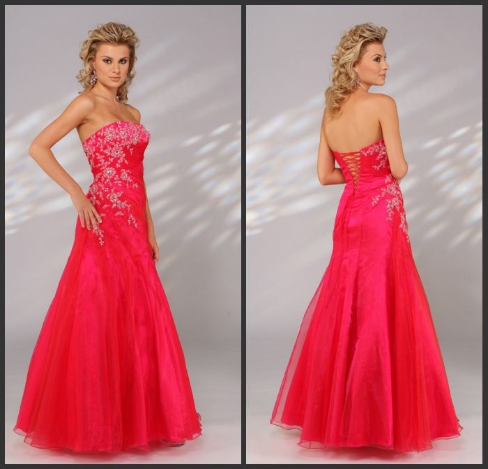 Western Style Prom Dresses Strapless Applique Lace Up A Line Prom