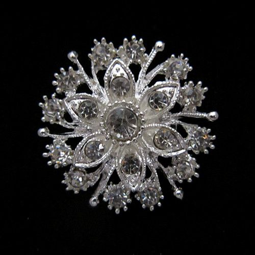 Silver Rhinestone Brooch Clear Crystal Flower Diamante Weddng Party Bouquet Pins Accessories