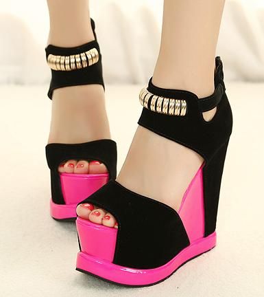 Wholesale Sandals Black With Deep Pink Colorful High Heels ...