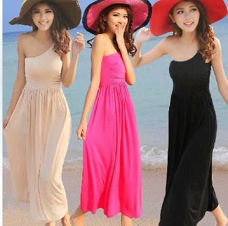 Ultra Sexy One Shoulder Modal Beach Dress Fashion Women Bohenmia Strapless Dress Slim Seaside 