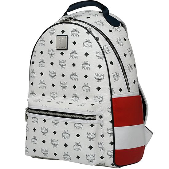 Backpacks For Men New 2013 Fashion Classic Very Mcm Logo Print White Visetos Shoulder Backpack ...