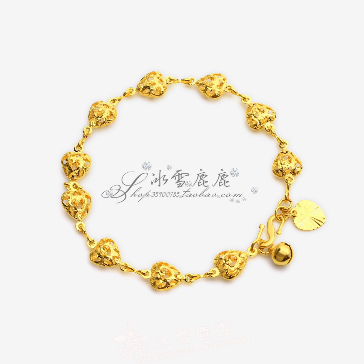 2017 Hong Kong Gold Shop New Double Heart Bracelet Bridal Wedding