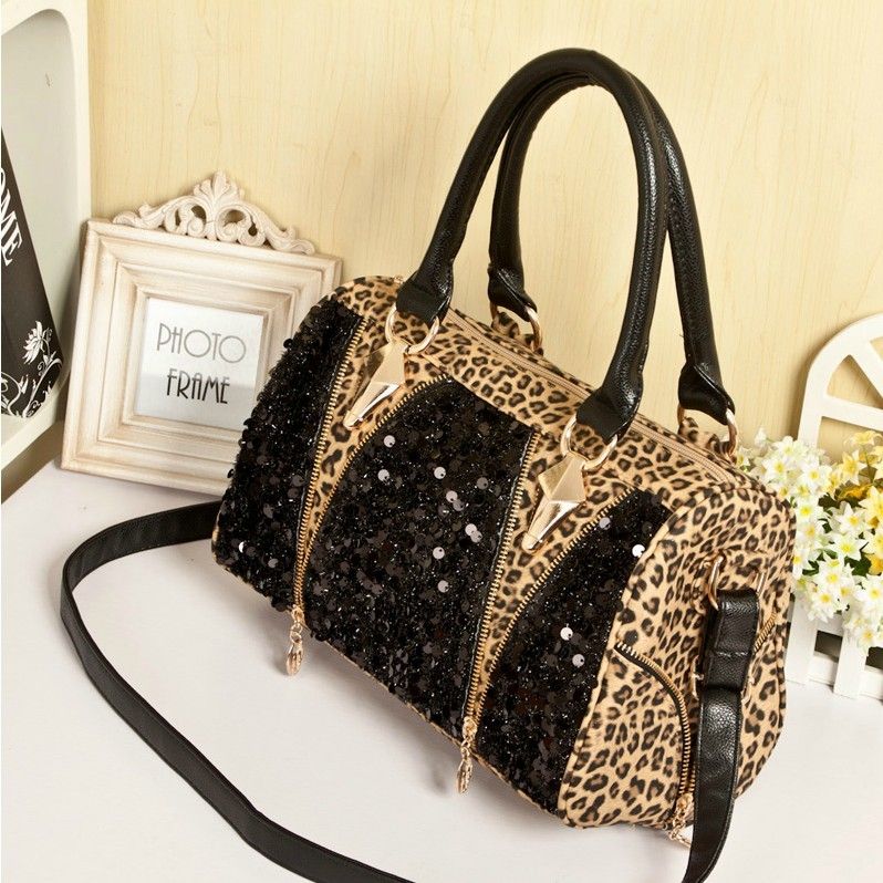 2017 Nice Designer Bags Womens Boston Bags Sequins Leopard Handbags