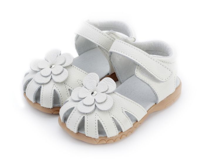 Baby Soft Leather Sandals White Velcro Girls Sandals White Flowers ...