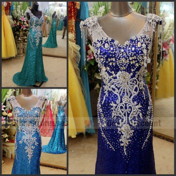 Cheapest Dress 2015 A Line Sexy Crystal Evening Dresses Sweep