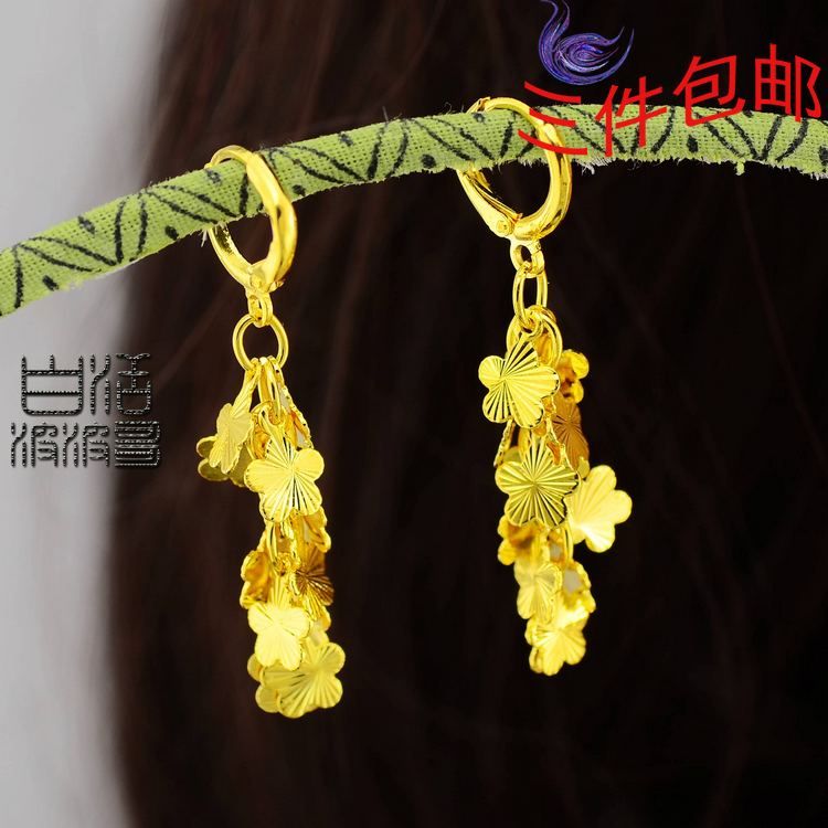 2017 Pure Gold Jewelry 24k Gold Earrings Gold Gray Line Died Handmade