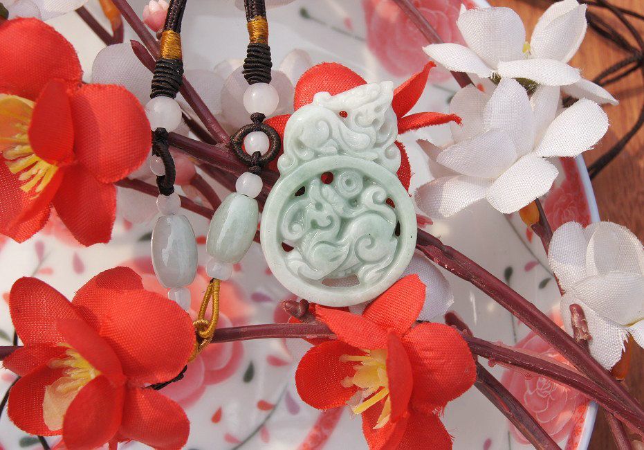 Natural white color of jade, double-sided engraving. The money Pixiu.Pendant. Necklace.