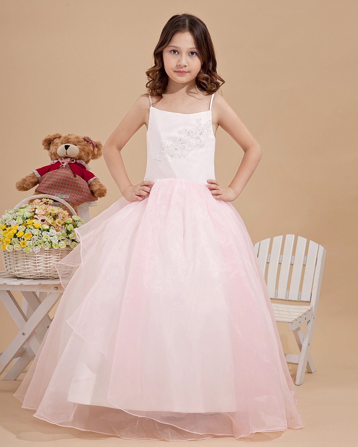 Wonderful Light Pink Princess Flower Girl Dresses For Wedding Party A Line Spaghetti Strap
