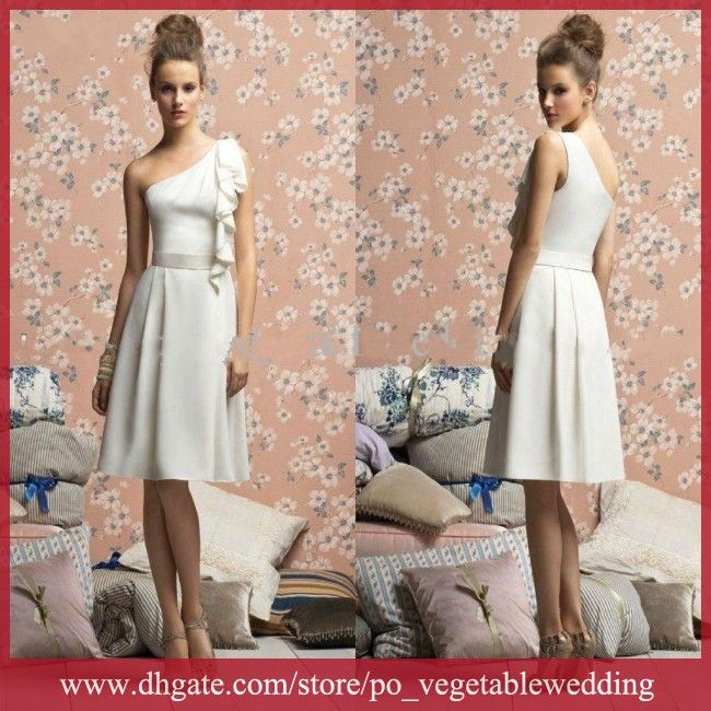 Elegant Cheapest Cream,Ivory Color Knee Length Satin A Line Bridesmaid
