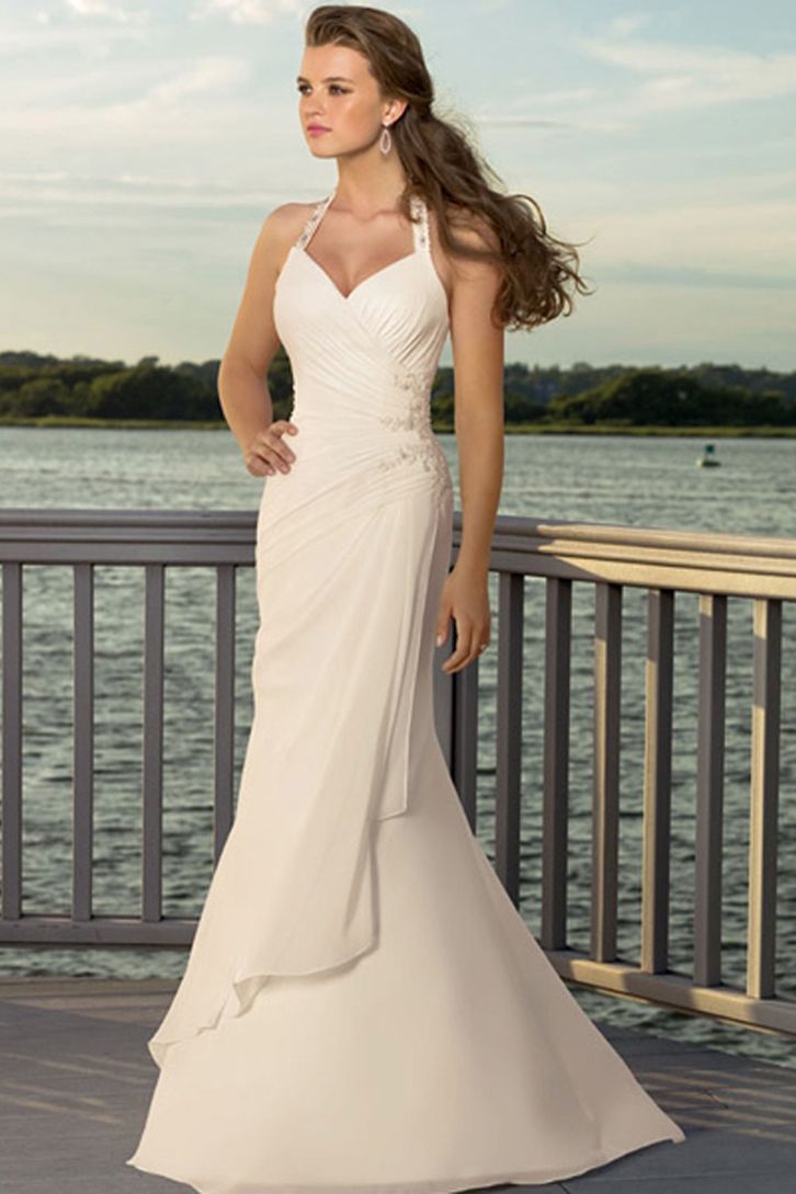 halter white wedding dress for beach