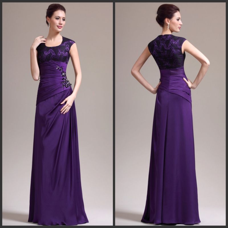 Cheap Purple Mother Of The Bride Dress Scoop Lace Bodice Satin ...