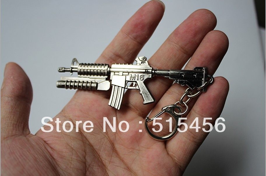 3.3 Cute Mini Cf Machine Gun M16 With Missile Keys Ring Pendant Cross