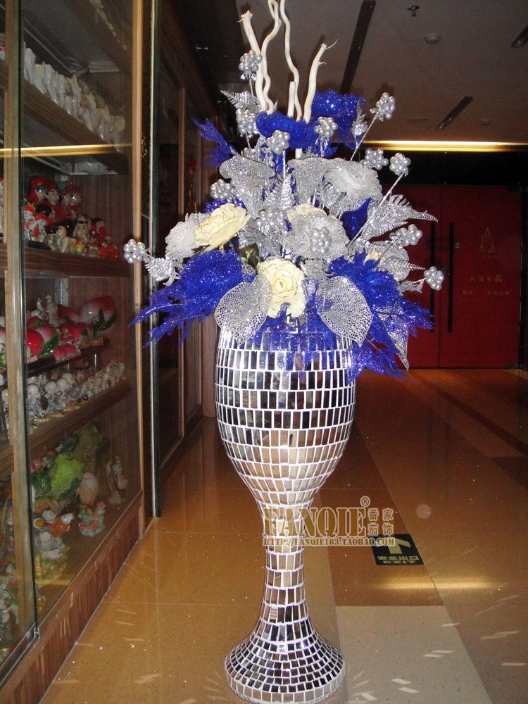 Large Floor Vase Set Modern Fashion Artificial Flower Decoration Glass