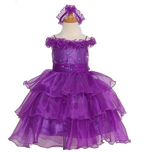 The Rain Kids Purple Organza Off Shoulder Flower Girl Dress Girl 6M-4T