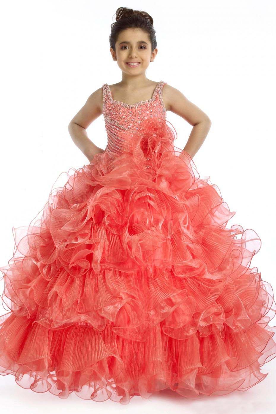 Kids Pageant Dresses Beaded Little Girl Puffy Dresses Organza Multi
