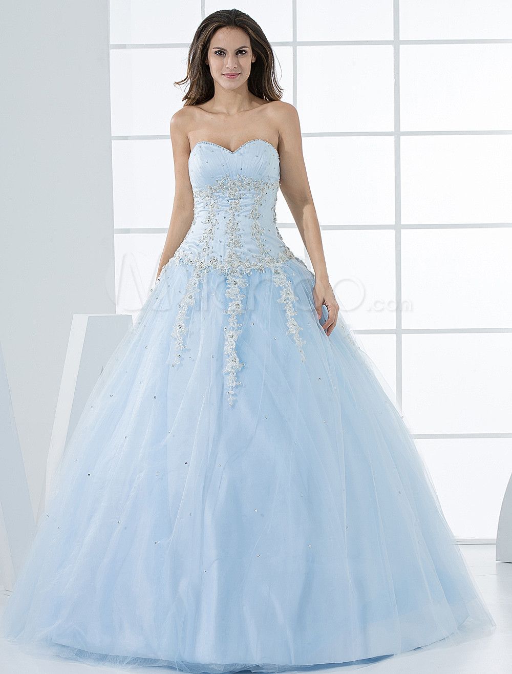 Beautiful Blue Sweetheart Beaded Embroidery Ball Gown Dress Quinceanera