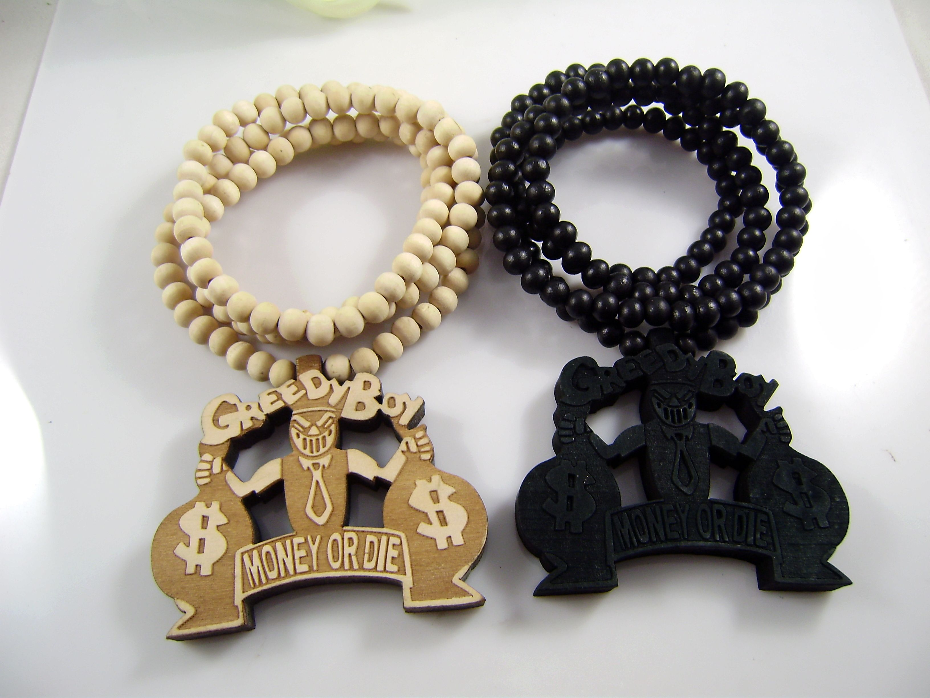 2017 Hip Hop Necklace Wooden Hand Drawn Crazy Greedy Boy ...